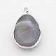 Oval Brass Natural Crystal Agate Pendants G-A136-B09S-3