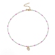 Collana con pendente a cuore in lega di zirconi cubici con catene di perline di semi di vetro per donna NJEW-JN04291-1
