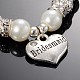 Heart Glass Pearl Round Beaded Stretch Wedding Charm Bracelets BJEW-JB01926-01-2