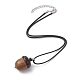 Collar con colgante de medallón de madera de ébano con forma de bellota y cordones encerados NJEW-JN04485-4