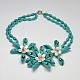 Flower Synthetic Turquoise Bib Statement Necklaces NJEW-P102-62-1
