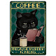 Creatcabin Panneau de café en forme de chat vintage amusant en métal avec chat noir rétro parce que le meurtre est faux AJEW-WH0157-558-1