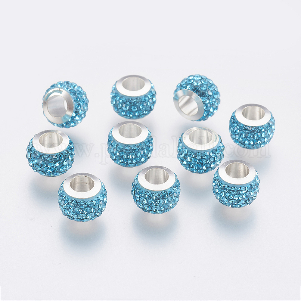 Perlin Lot de 45 perles intercalaires en acier inoxydable 304 argent 5 mm Grand trou 2,5 mm Pour bracelet en cuir, perles en métal, perles de bricolage