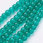 Chapelets de perles en verre craquelé, ronde, vert de mer moyen, 6mm, Trou: 1.3~1.6mm, Environ 133 pcs/chapelet, 31.4 pouce