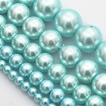 Dyed Glass Pearl Round Beads Strands, Light Cyan, 4mm/6mm/8mm/10mm/12mm, Hole: 1mm, about 70~216pcs/strand