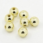 Perles rondes acryliques de placage en plastique, lumière dorée plaqué, 6mm, Trou: 1mm, environ 4500 pcs / livre
