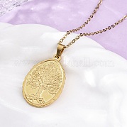 Овальное дерево жизни ожерелья из нержавеющей стали 304 NJEW-M096-10G