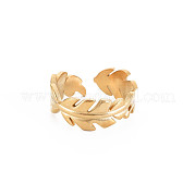 Ion Plating(IP) 304 Stainless Steel Leaf Wrap Open Cuff Ring for Women RJEW-S405-185G