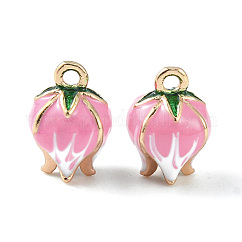 Messing Emaille Anhänger / charms, Licht Gold, Knospen-Charme, neon rosa , 13x9 mm, Bohrung: 1.5 mm