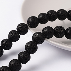 Brins de perles de pierre de lave naturelle, ronde, noir, 10mm, Trou: 1mm, Environ 38 pcs/chapelet, 15.5 pouce