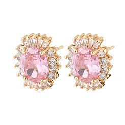 Pendientes de latón ovalado con micro pavé de circonitas cúbicas para mujer&nbsp;EJEW-G428-27G-04