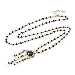 Boho-Halsketten mit mehrlagigen Quasten und Anhänger in Form eines bösen Blicks aus Messing und Harz&nbsp;NJEW-L014-02G
