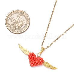 Collar con colgante de corazón de ángel de aleación y cuentas de vidrio para mujer&nbsp;NJEW-MZ00116