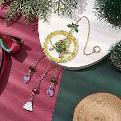 Décoration de pendentif d'arbre de noël en laiton enveloppé de fil de perles de verre&nbsp;HJEW-TA00235