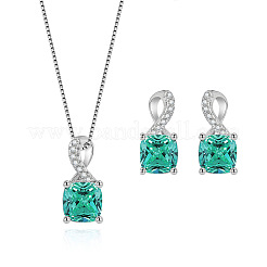 Quadratische rhodinierte 925 Sterling Silber Pavé Zirkonia Anhänger Halsketten & Ohrstecker Sets für Damen&nbsp;WG8F2D6-02