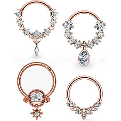 4 pieza de 4 estilos de anillos nasales de acero inoxidable quirúrgico 316l con circonita cúbica transparente&nbsp;WG79525-03