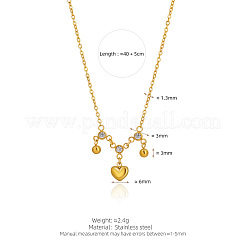 Collane con pendente a forma di cuore in acciaio inossidabile 304 con pavé di zirconi cubici trasparenti per donna&nbsp;WGA3869-01