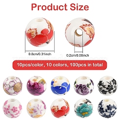 100 pz 10 colori perline di porcellana stampate a mano&nbsp;PORC-YW0001-37