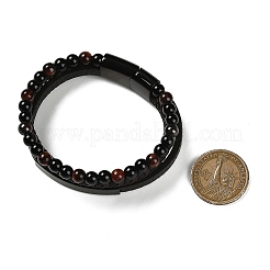 Armbänder aus natürlichen Tigeraugen und runden Glasperlen&nbsp;BJEW-G732-02B