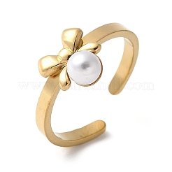 Anello aperto con polsino in perle di plastica in acciaio inossidabile 304 per donna&nbsp;RJEW-Z088-05G