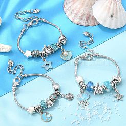 3 set di braccialetti con ciondoli di perline europee a tema oceano&nbsp;BJEW-JB11587