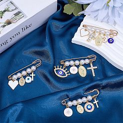 4 stücke 4 arten legierung strass mit emaille bösen blick kreuz herz jungfrau maria kilt pins mit charme&nbsp;JEWB-BM0001-03