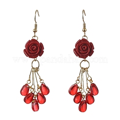Boucles d'oreilles pendantes en corail synthétique et verre pour femmes&nbsp;EJEW-JE07412