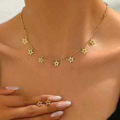 Elegante set di collana a forma di stella cava in acciaio inossidabile 201 e orecchini a bottone&nbsp;DL8962