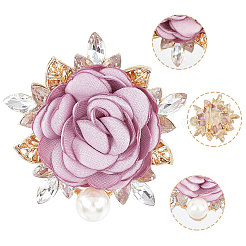 Rosa de tela con broche de rhinestone de cristal&nbsp;JEWB-WH0028-13LG