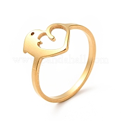 Placcatura ionica (ip) 201 anello in acciaio inossidabile a forma di cuore con delfino per San Valentino&nbsp;RJEW-G266-25G