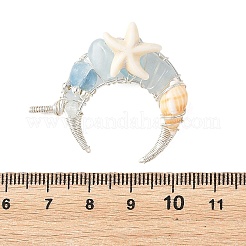 Pendentifs en fil de fer composés d'éclats d'aigue-marine naturelle et de coquillages spiralés naturels&nbsp;PALLOY-TA00439