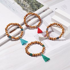 Bracelet extensible en bois naturel avec pierre précieuse&nbsp;BJEW-JB08222
