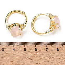 Bagues ouvertes en laiton serties de micro-pavés de zirconiums cubiques et de quartz rose naturel&nbsp;RJEW-T035-01G-L