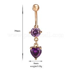Echt 18k vergoldet messing strass herz nabel ring bauch ringe&nbsp;AJEW-EE0001-56C