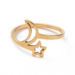 Anillo de acero inoxidable con forma de luna y estrella y revestimiento iónico (IP) 201&nbsp;RJEW-J051-28G