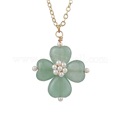 Colliers avec pendentif en forme de trèfle en aventurine verte naturelle&nbsp;NJEW-JN05170-02