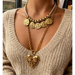 Ensemble de 2 collier pendentif cœur en acier inoxydable chirurgical 316L (2 styles différents)&nbsp;WGF2B0B-03