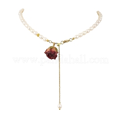 Collares tipo lariat con colgante de flor de rosa seca en el interior&nbsp;NJEW-JN06674