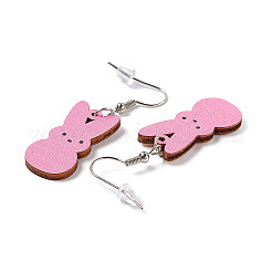 Boucles d'oreilles lapin en bois&nbsp;EJEW-D189-01C