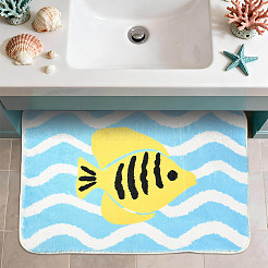 Alfombrilla de baño de fibra flocada con diseño de peces tropicales&nbsp;AJEW-FZC0003-05A