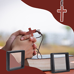 Collier pendentif croix en bois avec cordons en polyester&nbsp;NJEW-NB0001-17