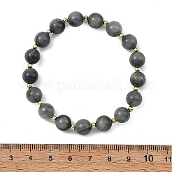 Pulseras elásticas de ojo de halcón natural y cuentas redondas de latón para mujeres y hombres&nbsp;BJEW-JB13858