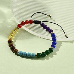 Bracelet de perles rondes tressées en pierres mélangées naturelles et synthétiques&nbsp;BJEW-JB09861
