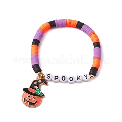 Charm-Armbänder aus Emaille mit Kürbis- und Spinnennetz-Motiv&nbsp;BJEW-JB10886