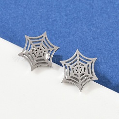 Anlaufgeschützte Ohrstecker aus 304 Edelstahl mit Spinnennetz-Motiv&nbsp;EJEW-G294-01P