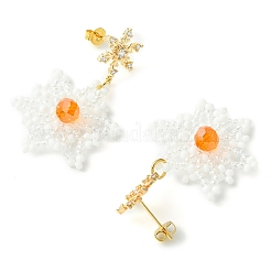 Pendientes colgantes trenzados con semillas de vidrio y copos de nieve navideños&nbsp;EJEW-MZ00233-03