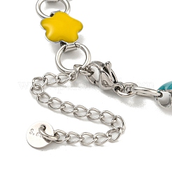 Bracciali a catena con maglie a forma di fiore in acciaio inossidabile 304 smaltato con polvere glitterata&nbsp;BJEW-S153-05P-02