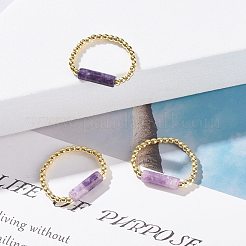 Anello da dito con perline a colonna in pietra mica viola/lepidolite naturale con ematite sintetica&nbsp;RJEW-JR00460-04