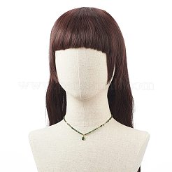 Collana con pendente a goccia di zirconi cubici con catene di perline di smeraldi naturali&nbsp;NJEW-JN04121-05