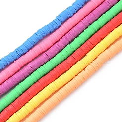 7 Strang 7 Farben flache runde handgemachte Polymer Clay Perlen&nbsp;CLAY-FS0001-28